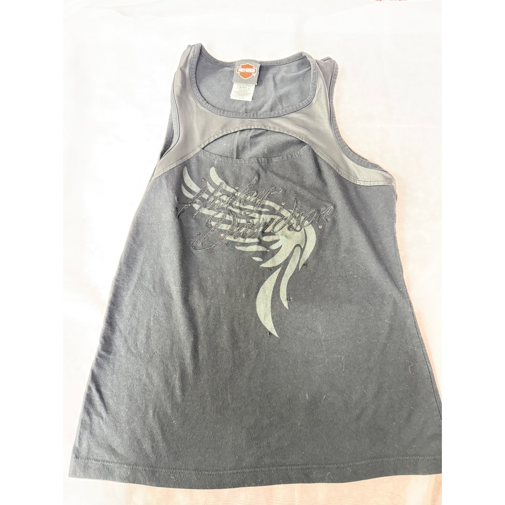 Harley Davidson Gettysburg PA Cutout Tank Top Black Winged Logo Medium